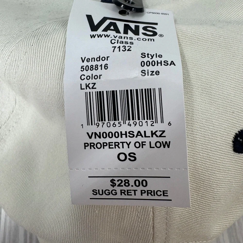 Vans Snapback Hat‎ Cream Navy Blue Embroidered Logo Property of Low